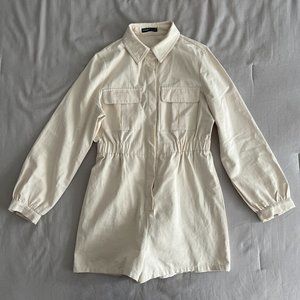 Cream cargo romper | sz L | Shein